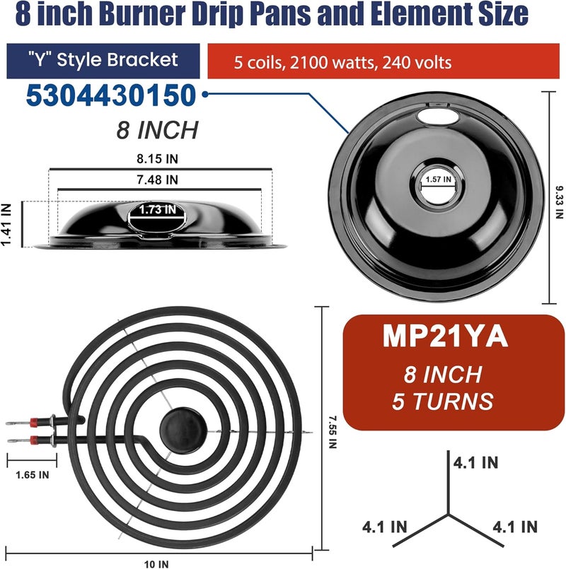 Fetechmate 5304430149 5304430150 Black Porcelain Stove Drip Pans & MP22YA Electric Stove Burner Element Compatible with Frigi-daire Ken-more Tap-pan, Stove Element Replacement 318067041 318067051 by - Image 3